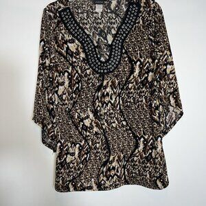 Judith three-quarter sleeve women’s blouse metal‎ decor tan women's size 1X